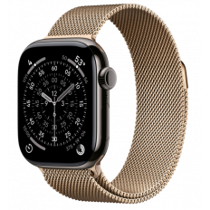 Apple Watch Series 11, 46 mm, Slate Titanium GPS+Cellular, Gold Milanese Loop M/L