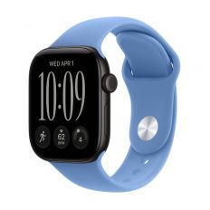 Apple Watch Series 12, 42 mm, Black Aluminum Wildflower Blue Sport Band M/L
